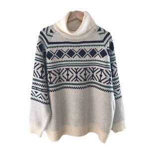 PASSENGER Men's Size M Wool Blend Blue Green Striped Knit Pullover Sweater Ski